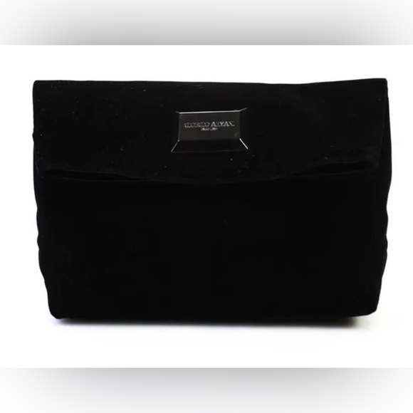 Giorgio Armani Perfum Logo Front Crushed Velvet Pouch Clutch Handbag Black - Picture 6 of 7